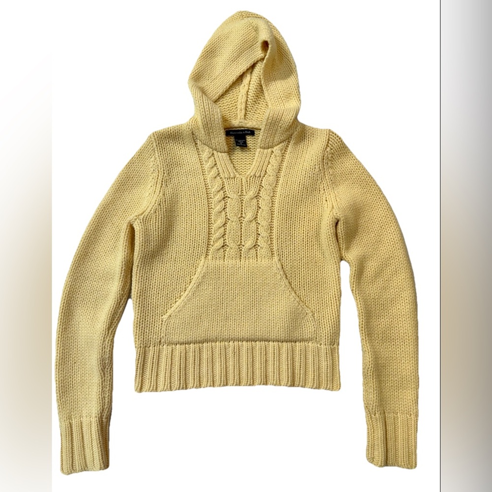 Abercrombie & Fitch Hooded Sweater M Yellow 100% Lamb’s Wool Y2K Preppy Cozy